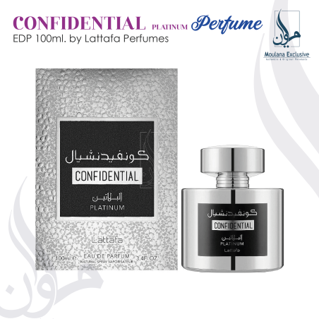 Lattafa Confidential Platinum EDP - Eau De Parfum 100ML (3.4 oz) | Long-Lasting Spray I Platinum Bottle I Oudy, Musky Scent