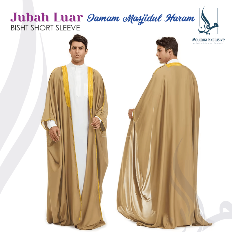 Cream- JUBAH LUAR IMAM MASJIDIL HARAM BISHT SHORT SLEEVE COLOUR BLACK, BROWN, WHITE, GOLDEN LENGAN PENDEK
